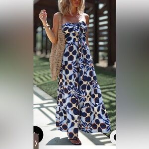Stylish Blue and Cream Patterned Jumpsuit